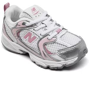 New Balance Kids' White and Pink Sneakers